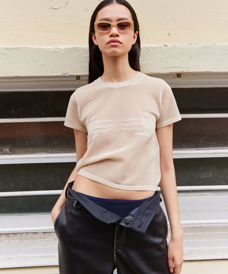 hand pattern mesh KNIT T-shirt | NKNIT hand pattern mesh KNIT T-shirt | NKNIT