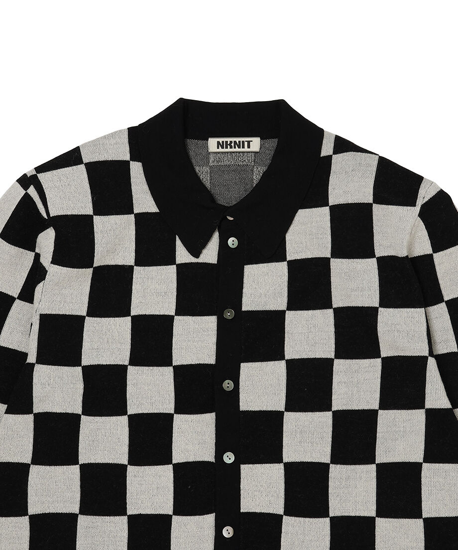 checker pattern shoulder pad KNIT shirt | NKNIT 