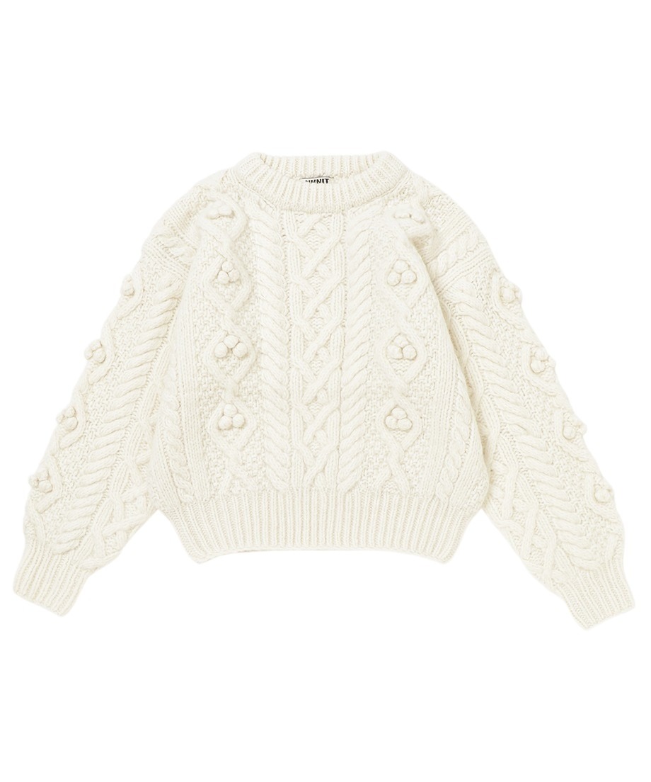トップス BUBBLES BOUTIQUTE B logo cable knit POL Teal Mock Neck Bubble Sleeve Cable Knit Sweater | Lime