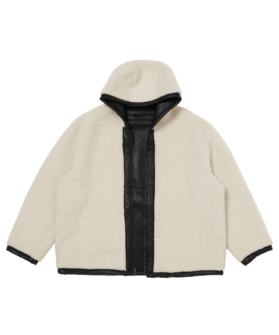 vegan mouton hooded zip jacket