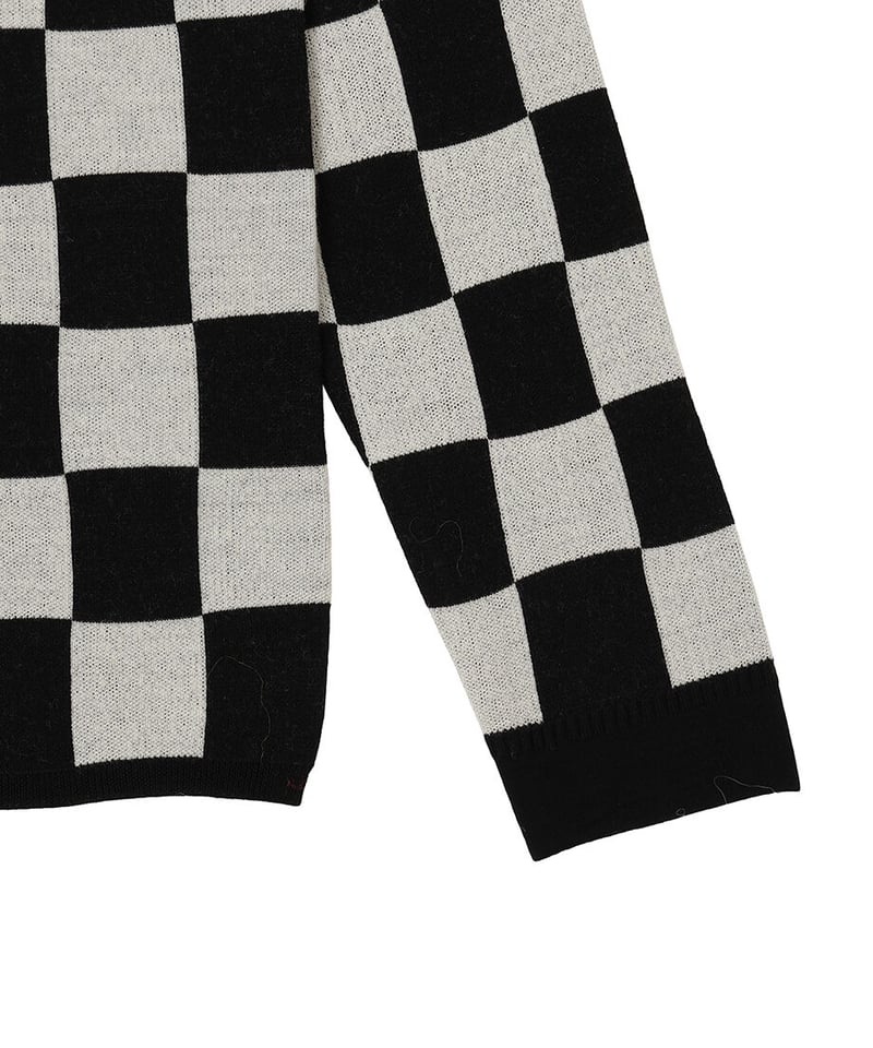 checker pattern shoulder pad KNIT shirt | NKNIT