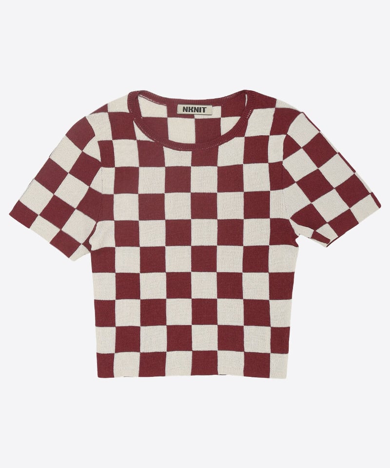 paper mix pattern knit T-shirt mini check | NKNIT