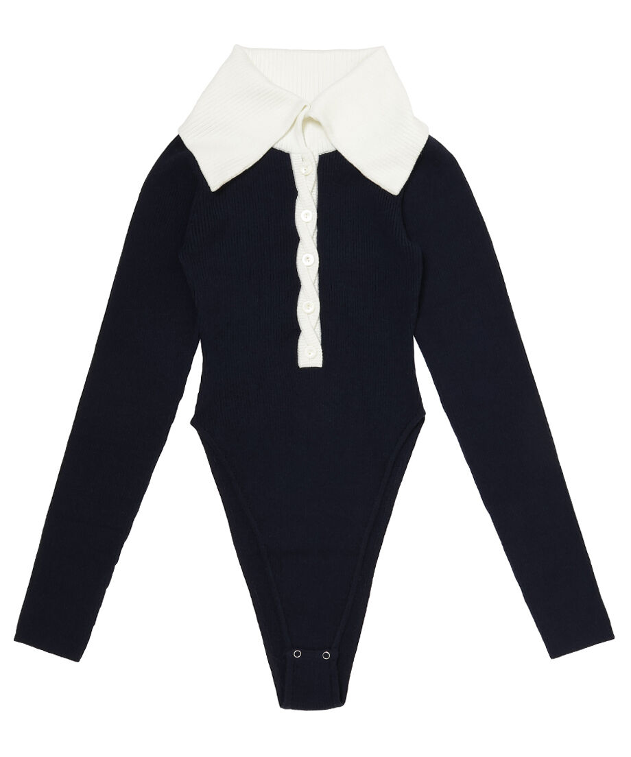 sailor collar rib KNIT bodysuit