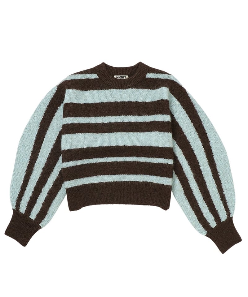 NKNIT silkcotton crew neck KNIT cardigan nknit volume sleeve pull