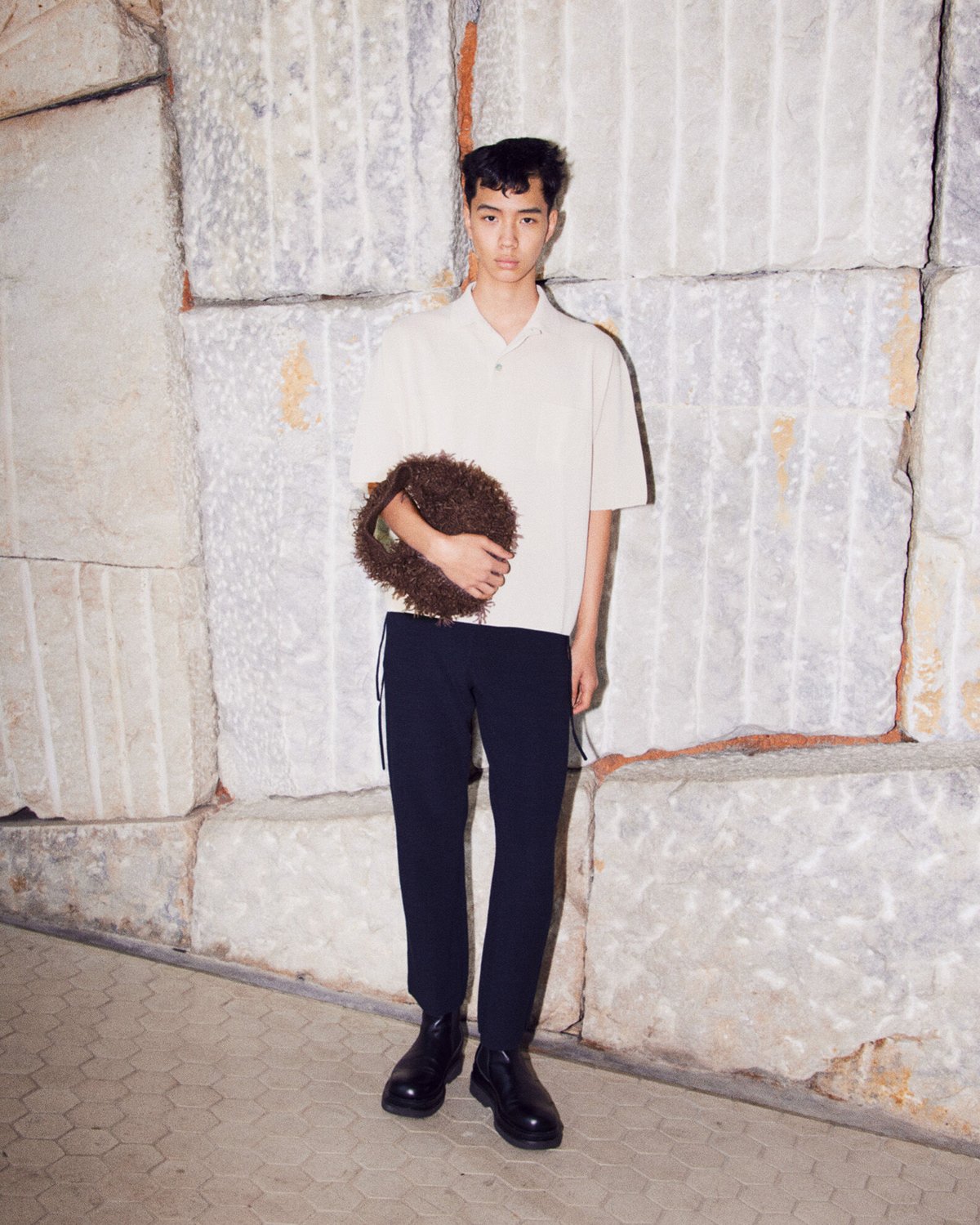paper mix side string knit pants paper mix side string knit pants