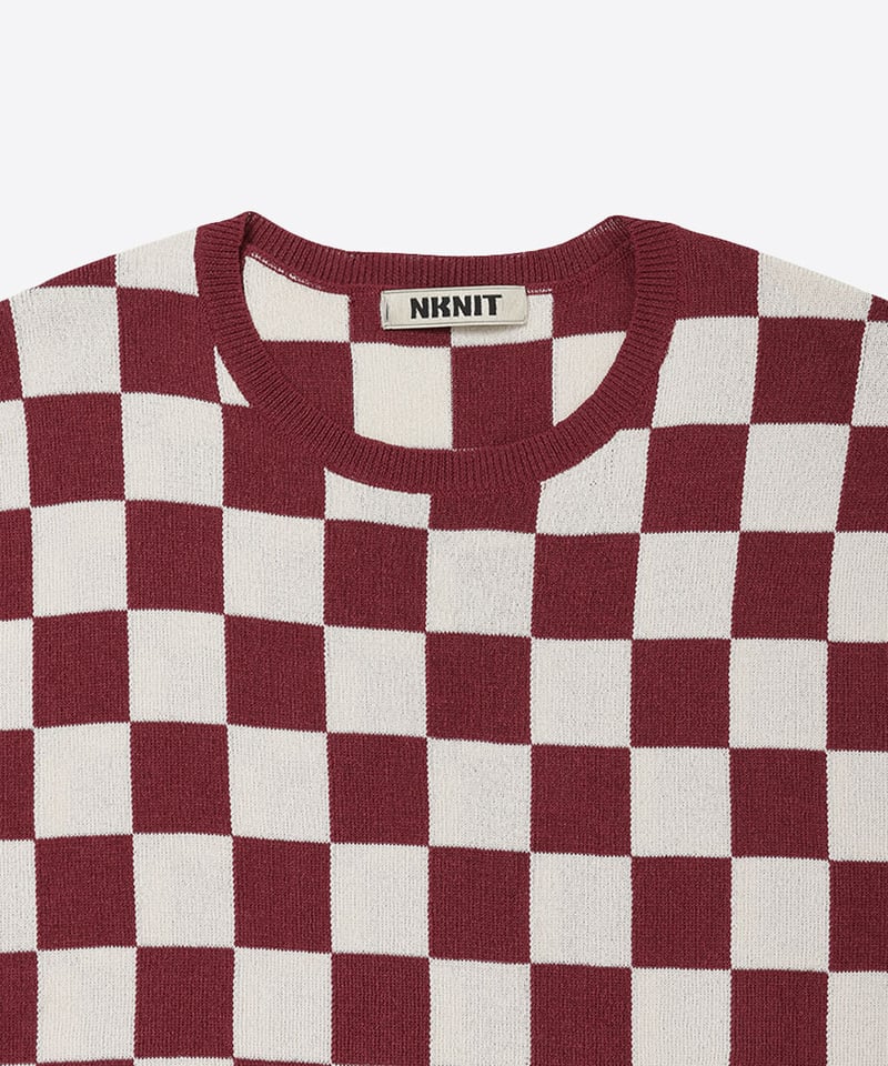 paper mix pattern knit T-shirt check | NKNIT