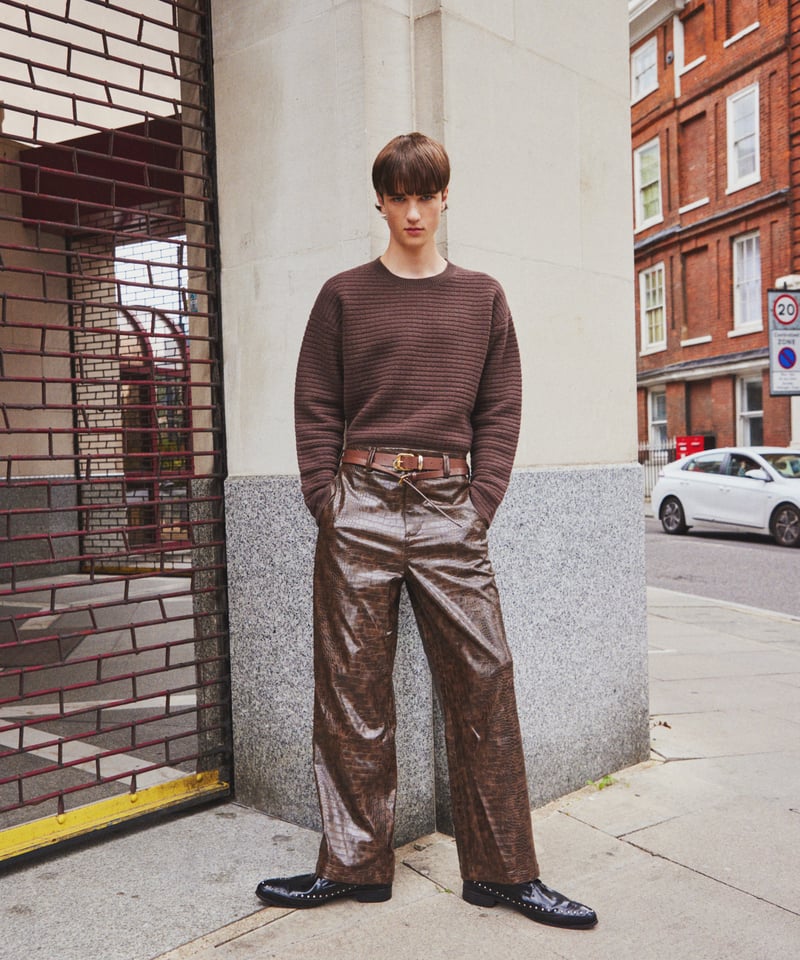 NKNIT vegan leather wide pants ブラック3