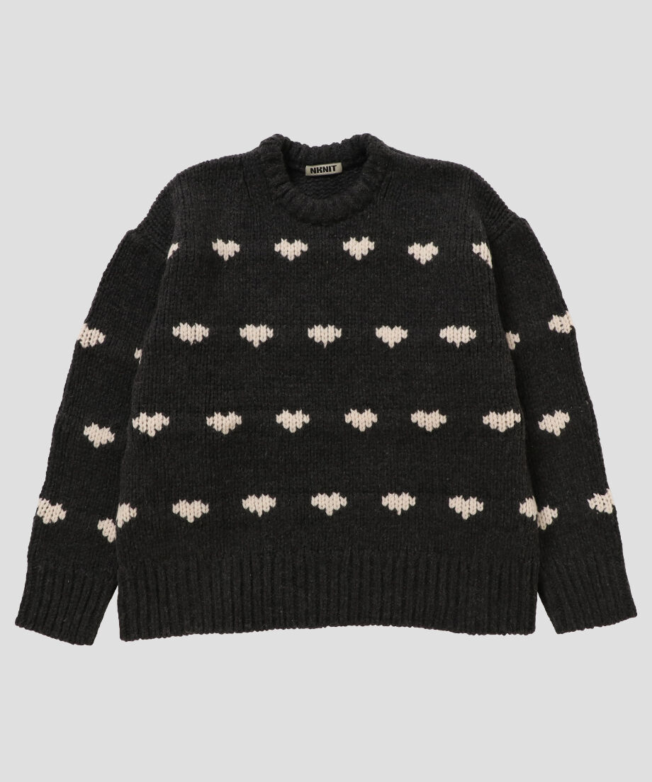 NKNIT heart pattern KNIT BLACK/L.BEIGE