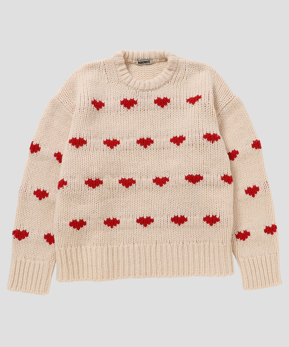 NKNITハートパターンニットpattern KNITWHITE/RED①