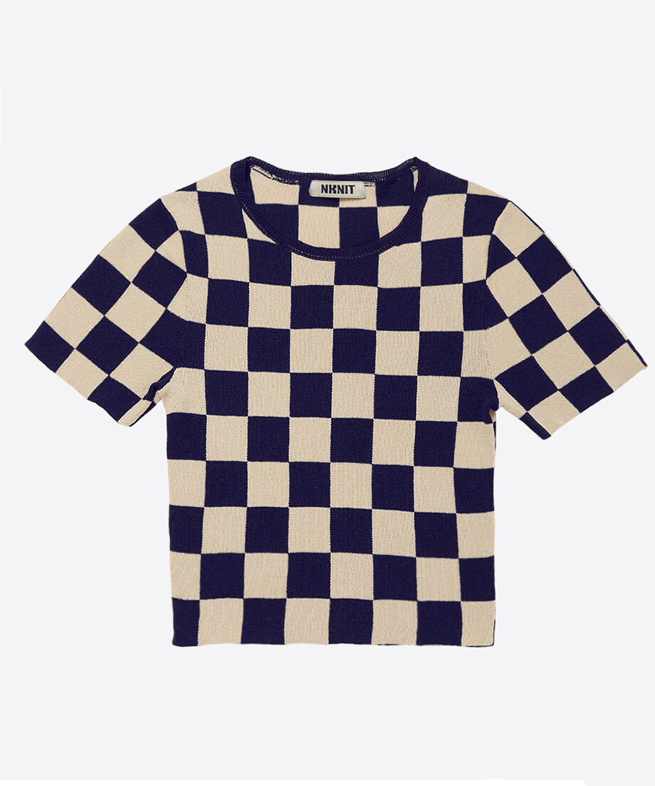 paper mix pattern knit T-shirt mini check