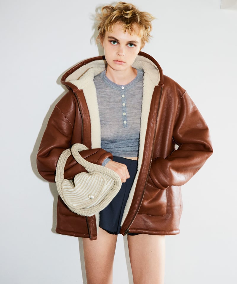 vegan mouton hooded zip jacket | NKNIT