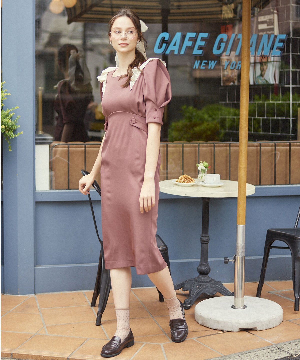 在庫販売】 BACK SHAN FRILL ONEPIECE (WINE RED) |