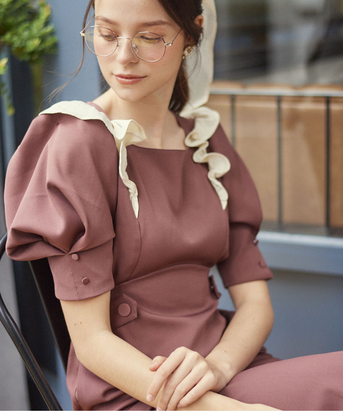 在庫販売】 BACK SHAN FRILL ONEPIECE (WINE RED) |