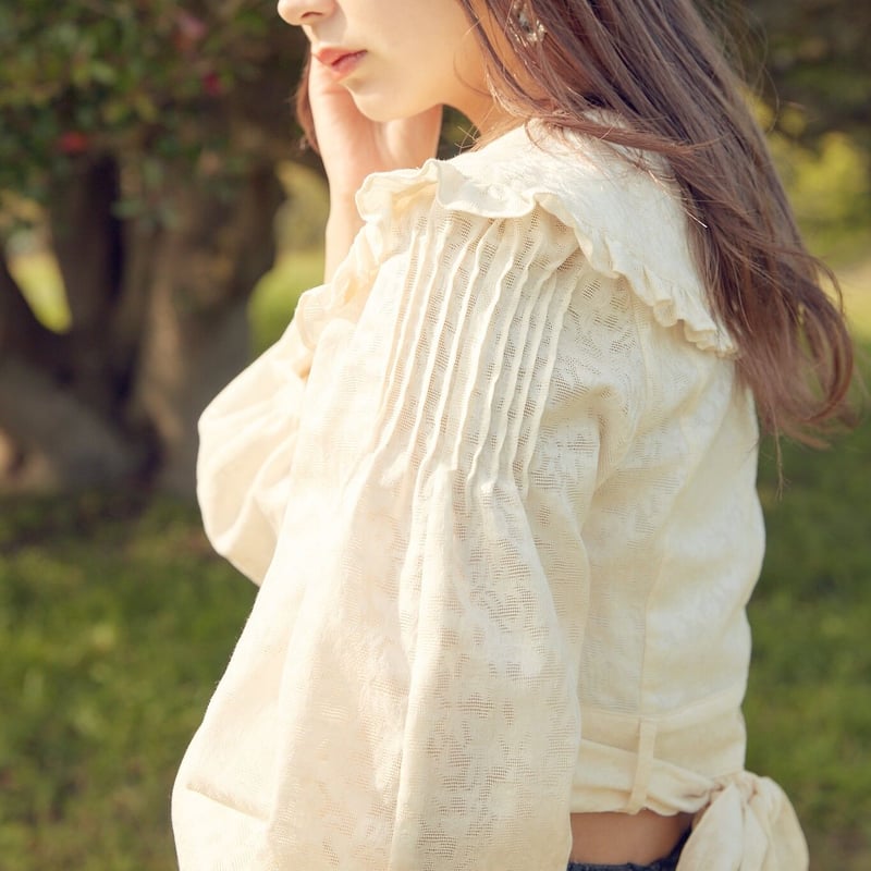Gauze# FRILL COLLAR BLOUSE ホワイト Gauze (ガーゼ) DOUBLE FRILL COLLAR ANTIQUE BLOUSE / ダブル