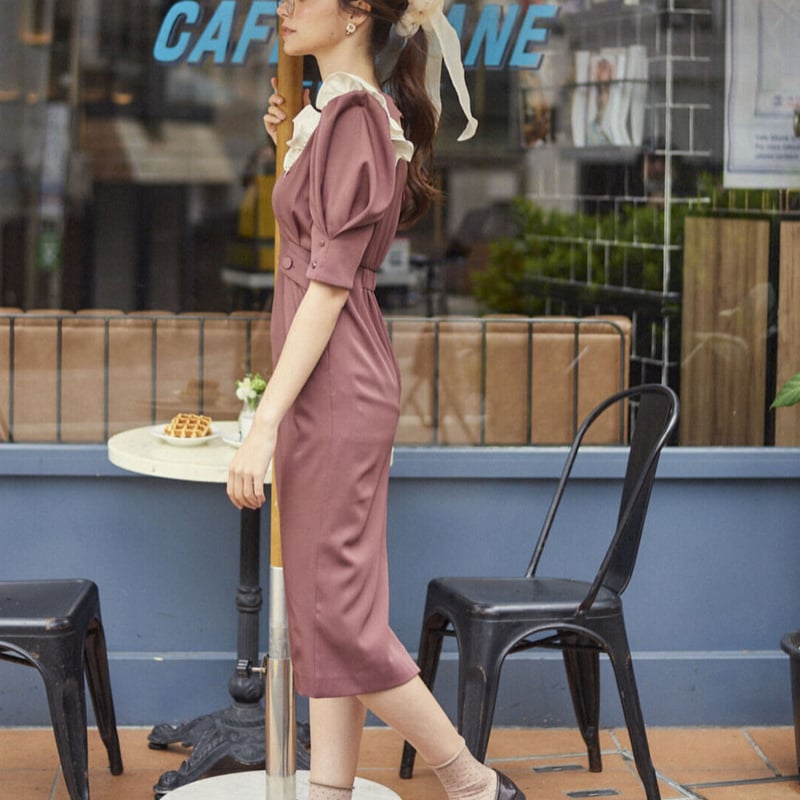 在庫販売】 BACK SHAN FRILL ONEPIECE (WINE RED) |