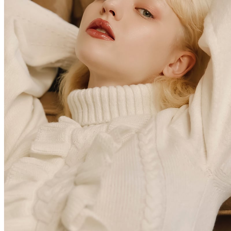 新品 リネンコンビFRILLニットトップス リネンコンビFRILLニットトップス