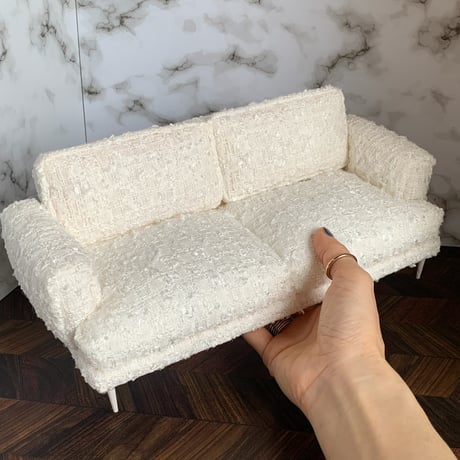 【展示品SALE】22㎝ドール用　ダブルソファ　ホワイト　ファンシーツイード