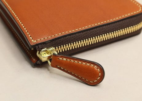 【訳あり・値引】L型ファスナー財布　ブラウン／生成り／ゴールド