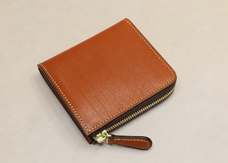 【訳あり・値引】L型ファスナー財布　ブラウン／生成り／ゴールド