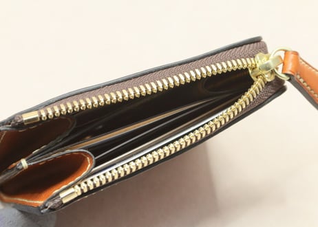 【訳あり・値引】L型ファスナー財布　ブラウン／生成り／ゴールド