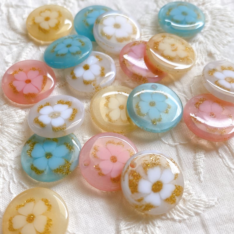 お花模様のおはじきビーズ 15mm | Mercerie Factory お花模様のおはじきビーズ 15mm | Mercerie Factory