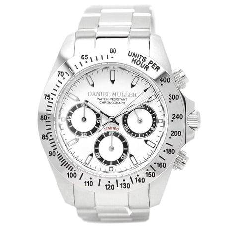 新品 DANIEL MULLER ダニエルミューラー クロノグラフ 腕時計 ステンレス シルバー ホワイト 白 文字盤 クォーツ メンズ ウォッチ DM-2003WH mixsculture