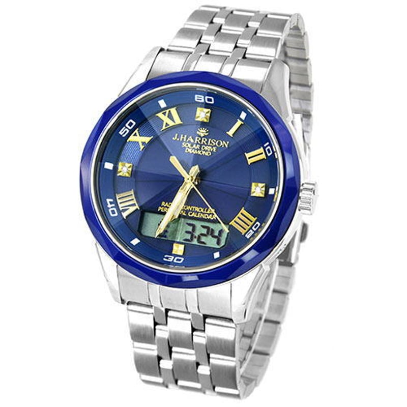 ◇J.HARRISON ジョンハリソン 光発電・電波式腕時計 3石天然  