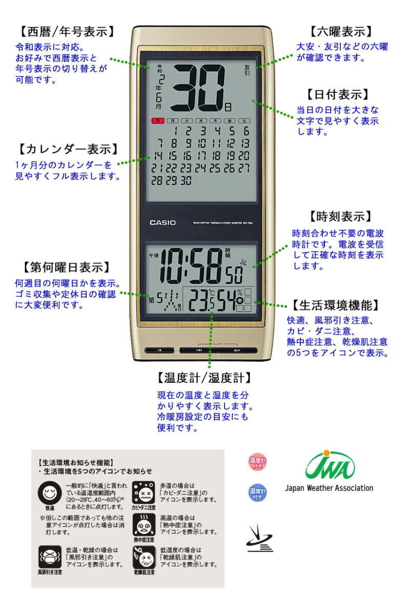 ◇CASIO 日めくり電波掛け時計 カレンダークロック IDC-700J-9JF | Axis...