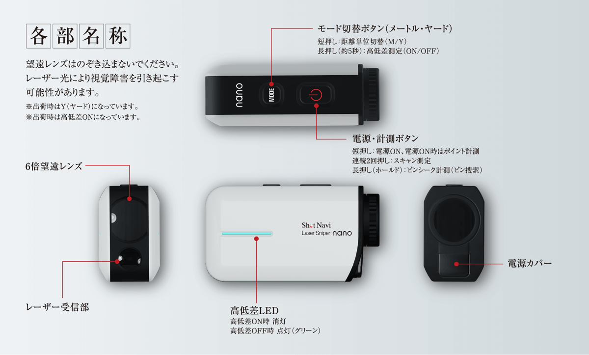 ショットナビ ゴルフ用レーザー測定器 Laser Sniper nano ホワイト 