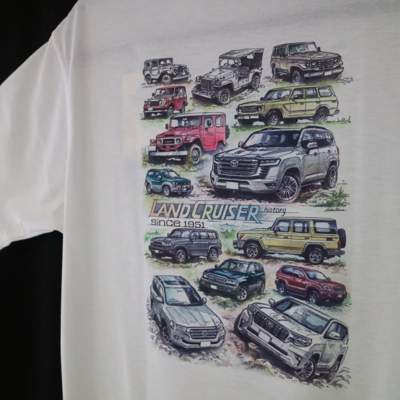 歴代ランドクルーザーイラスト入りTシャツ（モンベル製）メンズ