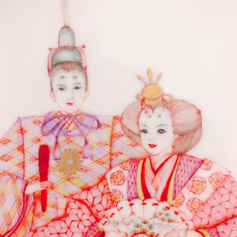 九谷焼赤絵細描〜ひな祭り飾り皿（雛祭り、雛人形プレート） | 九谷焼