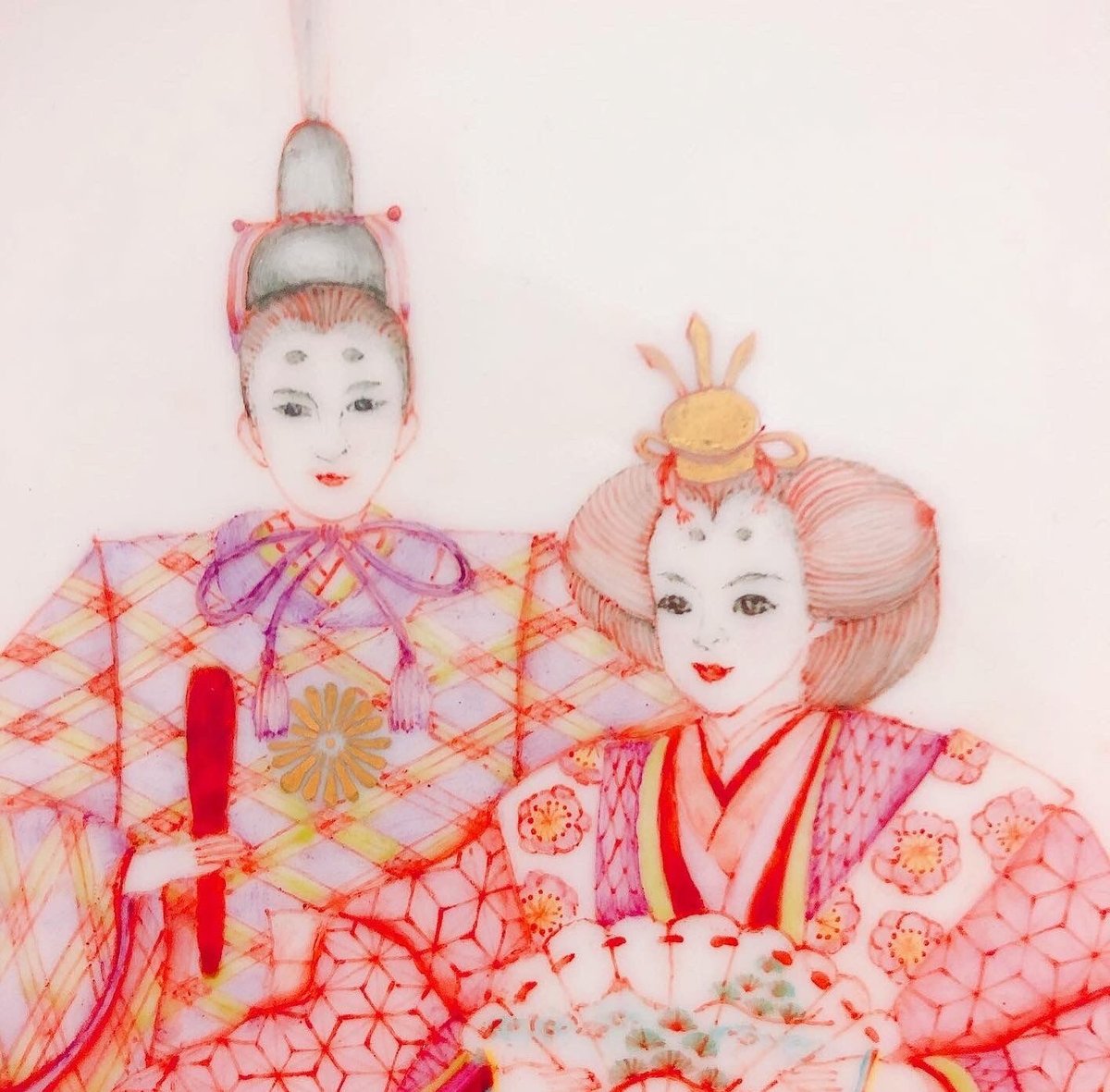 九谷焼赤絵細描〜ひな祭り飾り皿（雛祭り、雛人形プレート） | 九谷焼