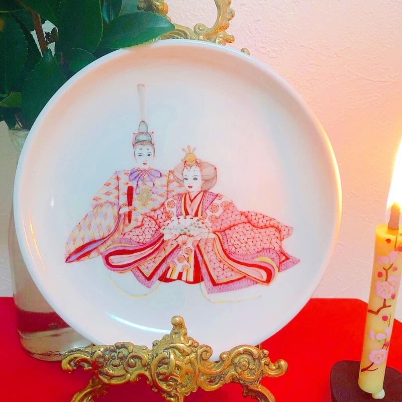 九谷焼赤絵細描〜ひな祭り飾り皿（雛祭り、雛人形プレート） | 九谷焼