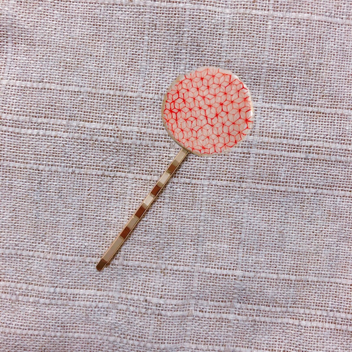 伝統工芸九谷焼赤絵細描ヘアアクセサリー麻の葉（かんざし