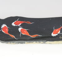 和金絵師 岩田明久氏 ✕ サヌカイト　金魚４匹　サヌカイト（讃岐石・天然石）　香川県五色台産