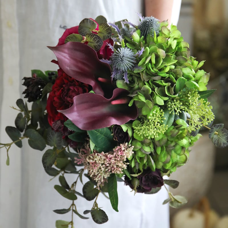 テラコッタ系 クラッチブーケ ブートニア付き ウェディングブーケ》テラコッタ☆結婚式☆クラッチブーケ