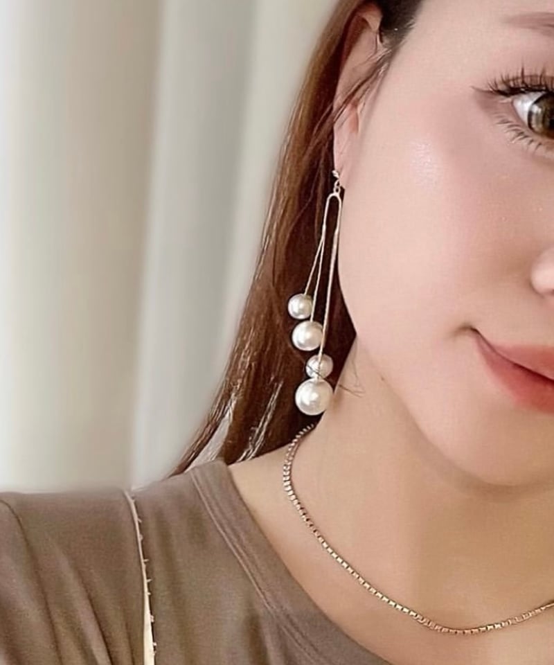 ピアス パール イヤリング　ビジュー　ロング ロングパールビジュー | 𝐋𝐔𝐔𝐍𝐀