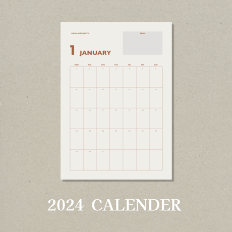 【月曜始まり】2024年カレンダー