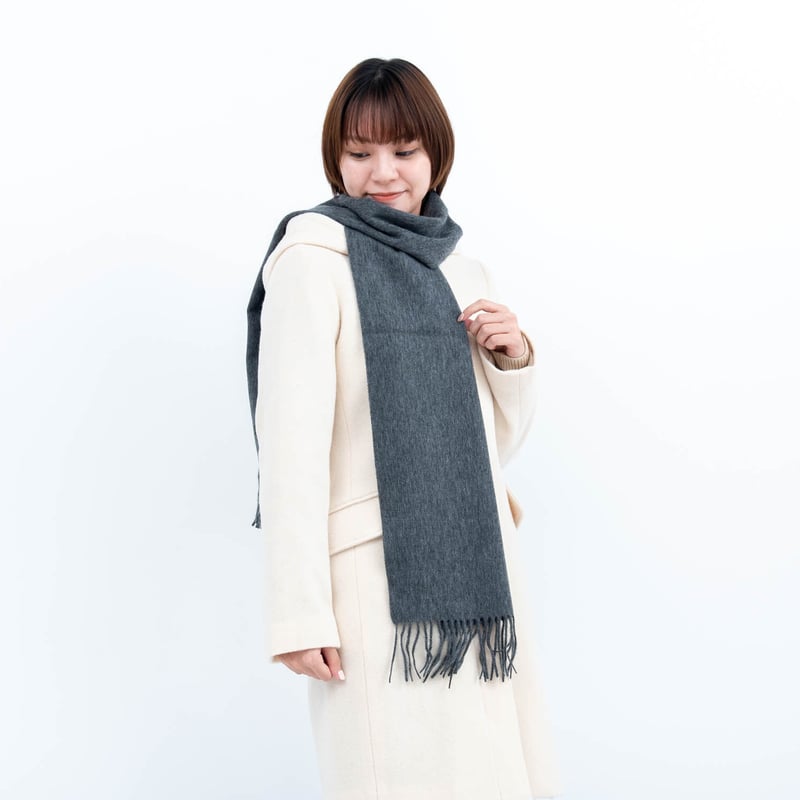 カシミヤブレンド無地マフラー/チャコールグレー | fula-cashmere