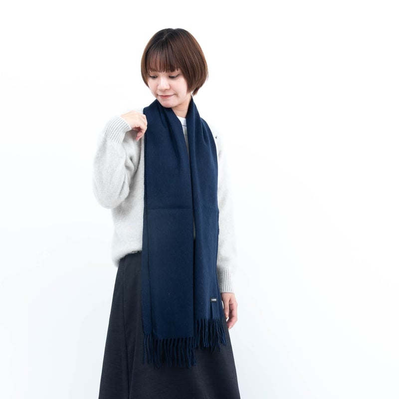カシミヤブレンド無地マフラー/ネイビー | fula-cashmere