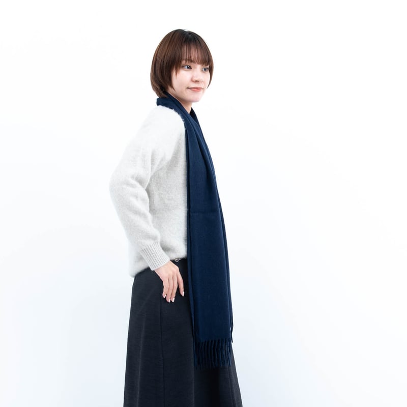 カシミヤブレンド無地マフラー/ネイビー | fula-cashmere