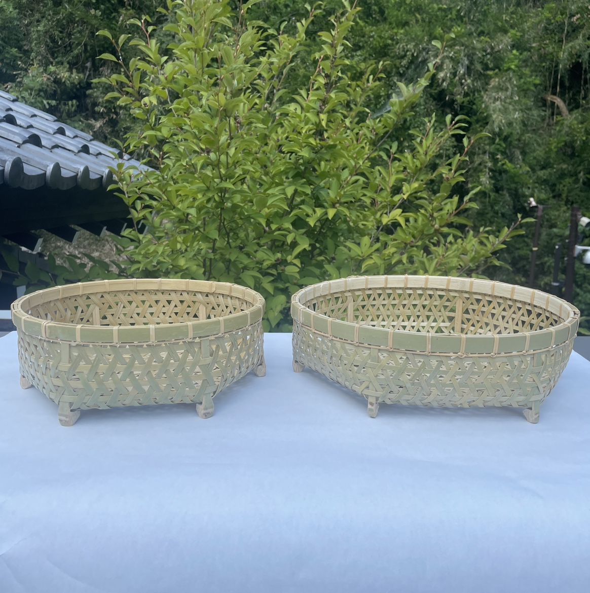 麻の葉編み高台付き竹かご | 民家園オンラインショップ