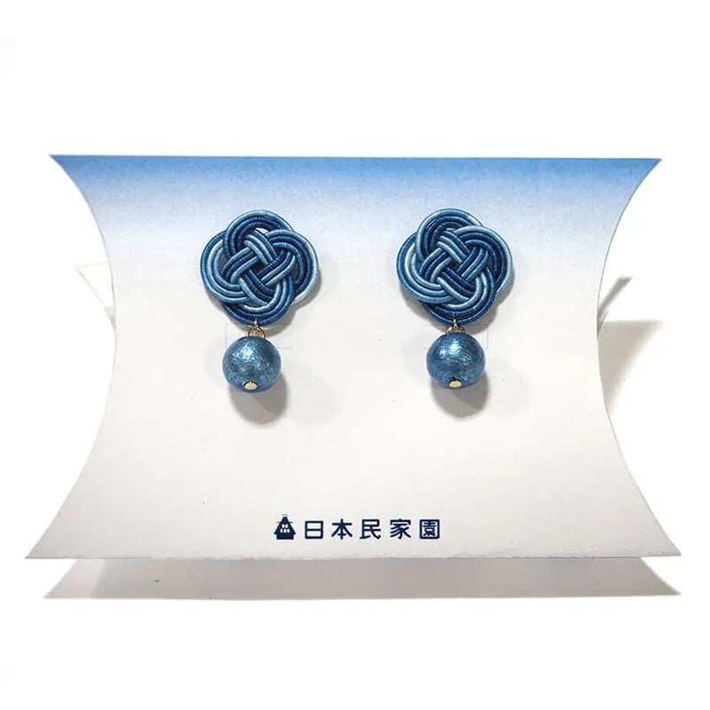 藍染めコットンパール×菜の花結び（パール濃） ピアス・イヤリング