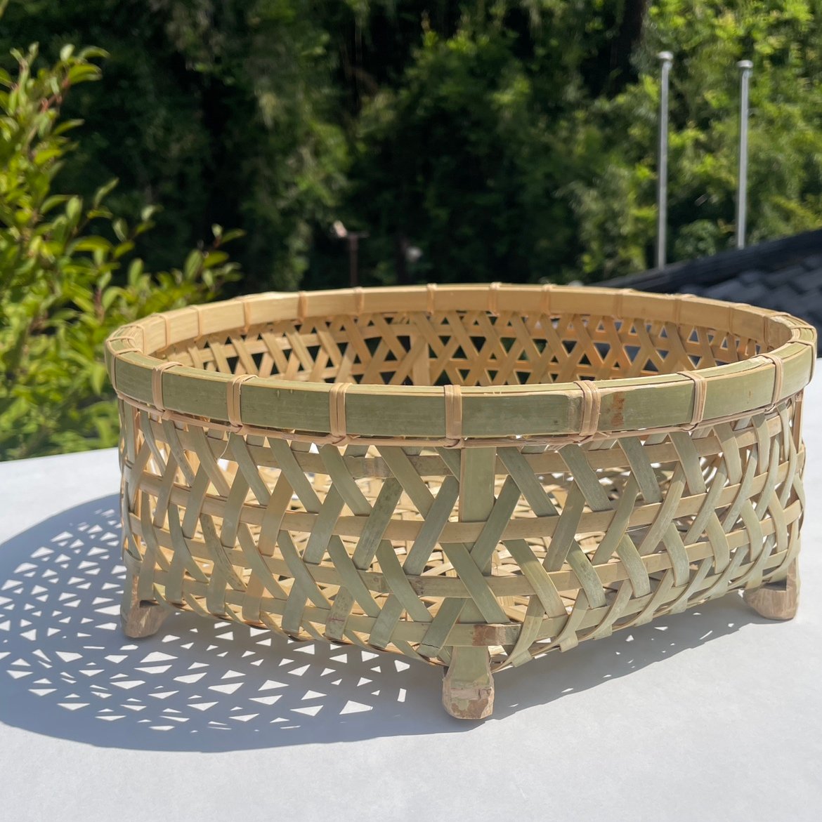麻の葉編み高台付き竹かご | 民家園オンラインショップ