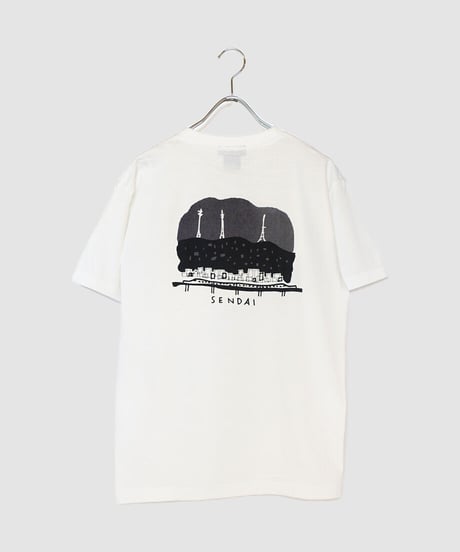 夜景と新幹線  ポケットTシャツ ホワイト