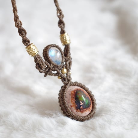 Cantera opal × Rainbow moonstone necklace
