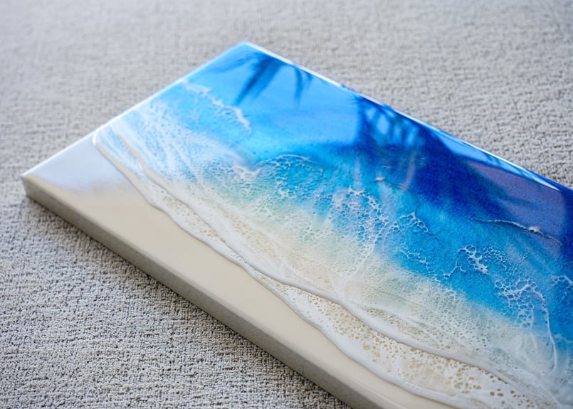 90cm×30cm 海アート ブルーオーシャン レジンアート 受注制作品】ワイドサイズ 90cm x 30cm 木製パネル オーシャン