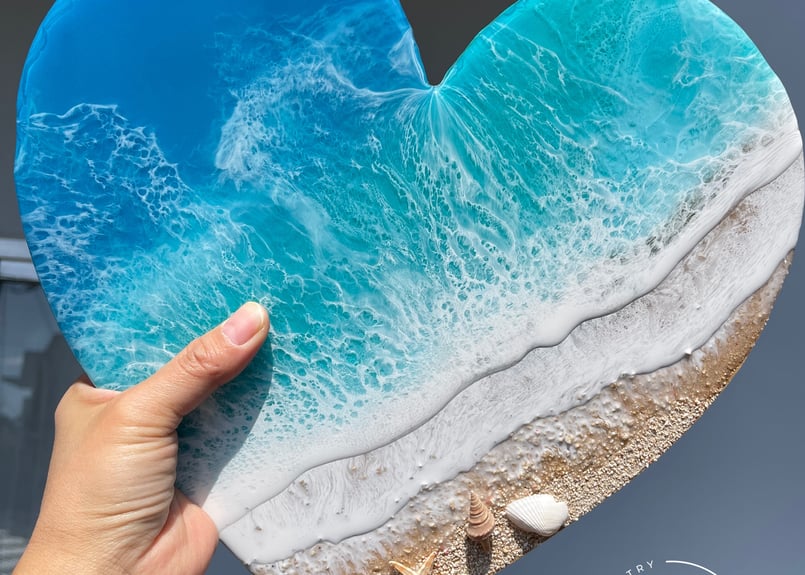 波のボード】受注制作/ハート型のボード/文字入れ可能/バレンタイン