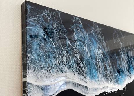 レジンアート【波のキャンバス】★現品　ブラックオーシャン　ワイドパネル 60×30