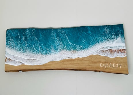 【ホームデコ】受注制作　80cm ×30cm 琉球松オーシャンアート/Home Decor  　沖縄の海